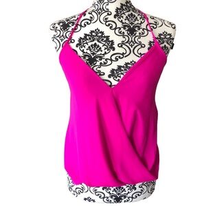 OLIVACEOUS Hot Pink Halter V-neck Blouse